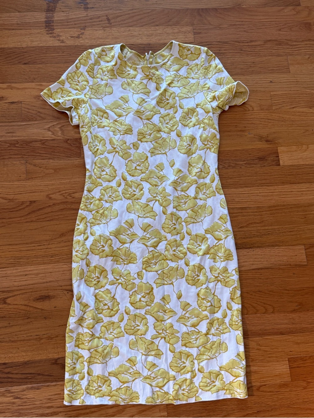 St. John White Midi Dress with Yellow Floral Jacquard - size 8 Like New!